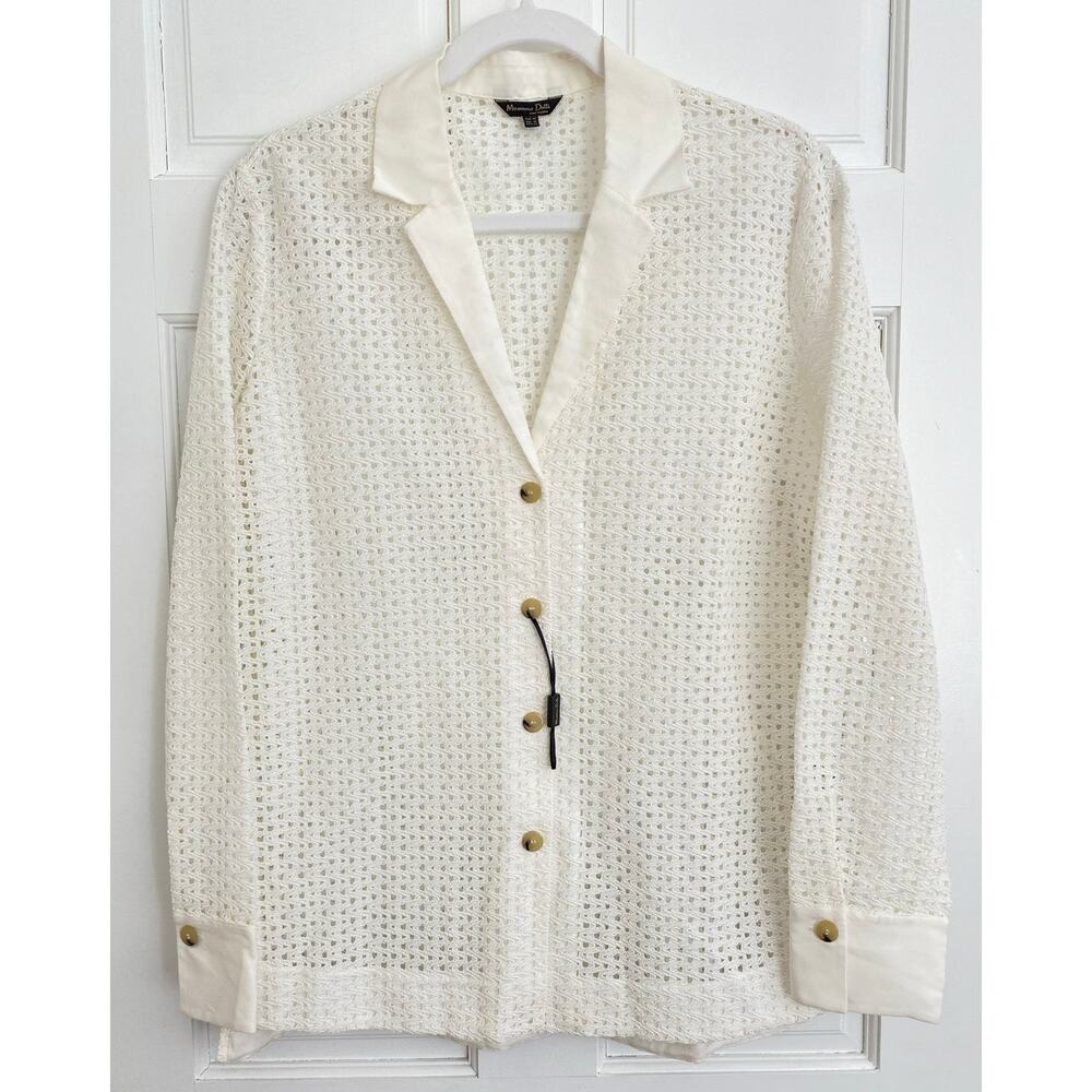 Massimo Dutti White Button Down Collared Lace Shi… - image 7